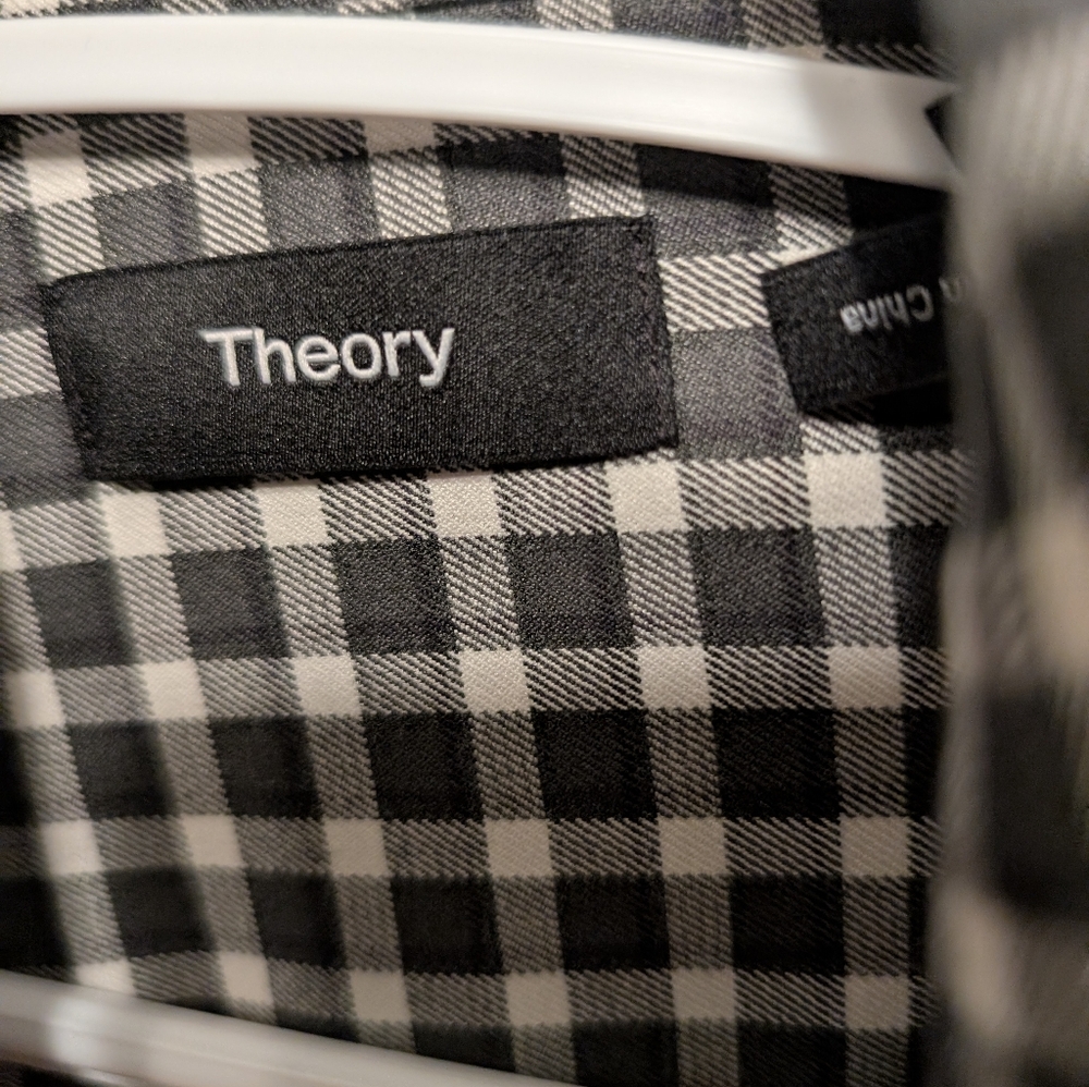 NWOT's Theory Men's L charcoal grey and white button shirt ...looks dressy - Picture 6 of 10